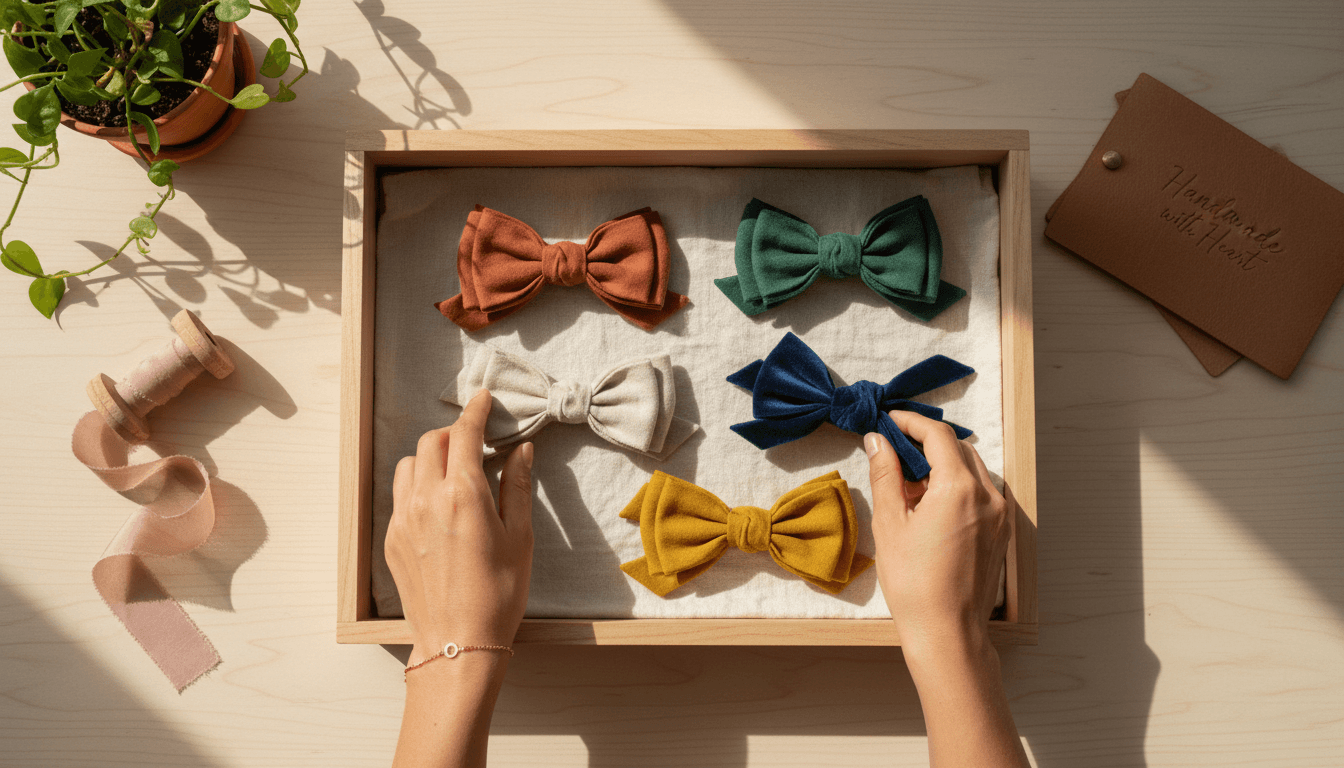 Assorted handmade hair bows in various colors and styles