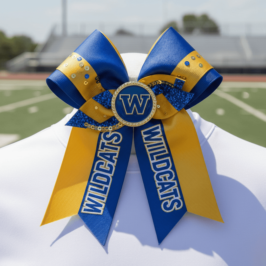 Custom sport team cheer bow in coordinated team colors