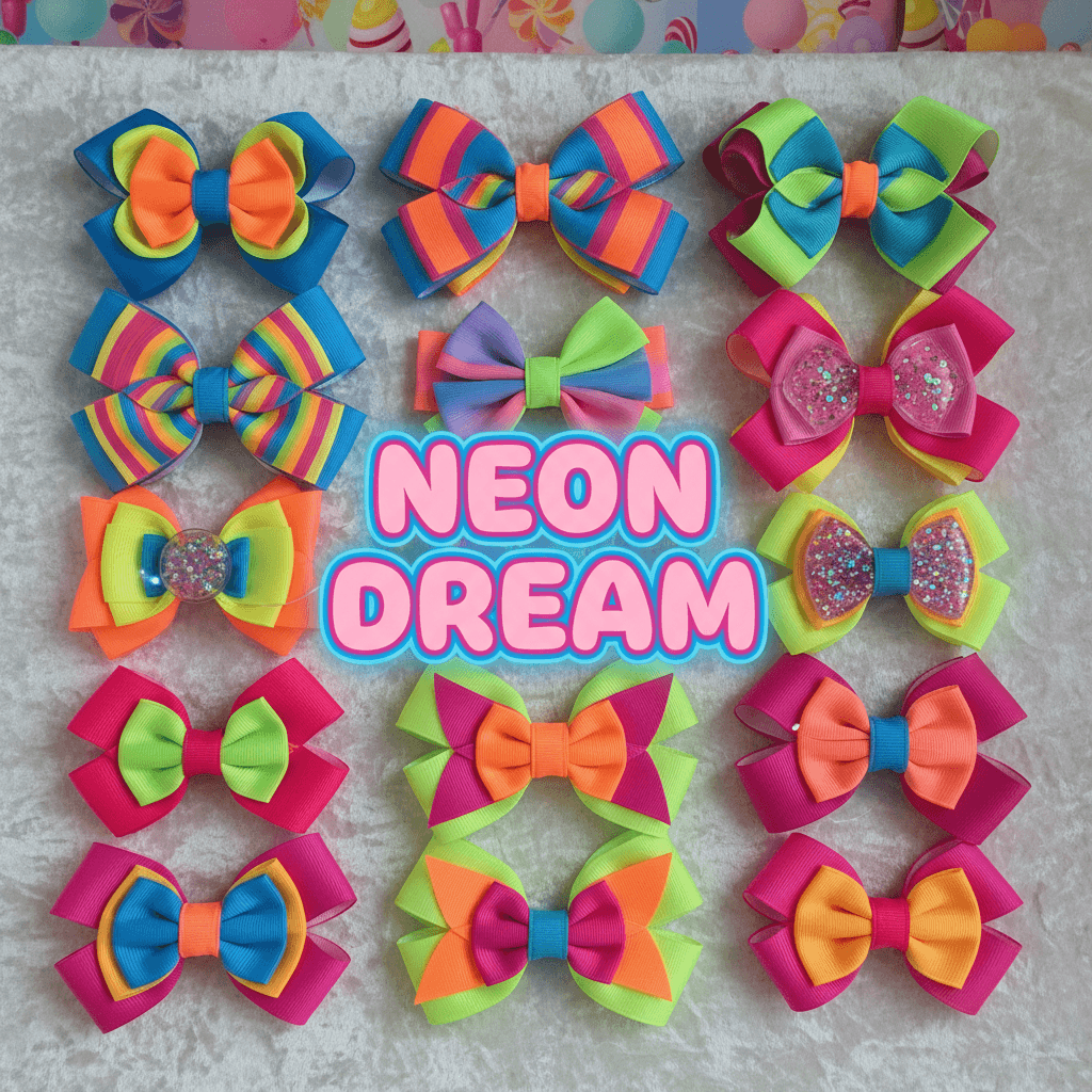 Bold neon-colored bows in various bright shades