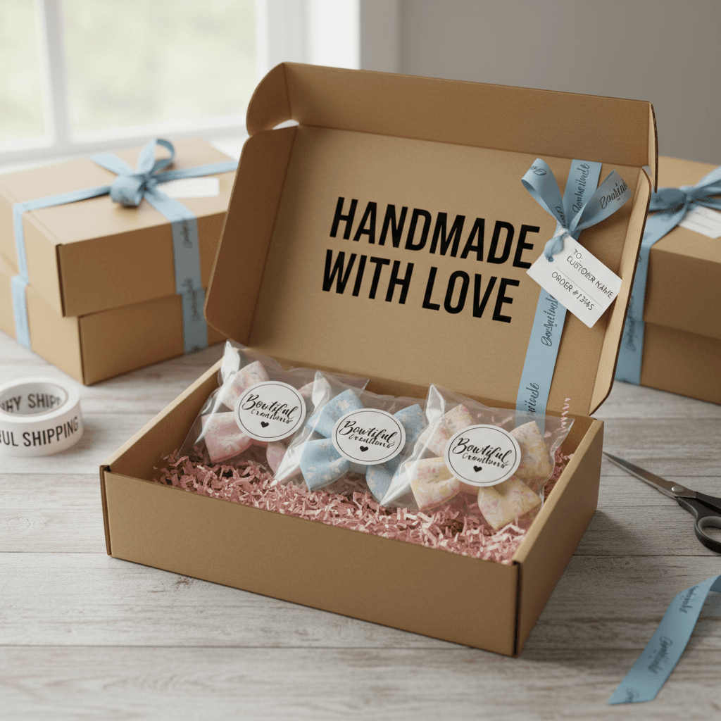 packaged hair bow order with custom branding ready for shipping